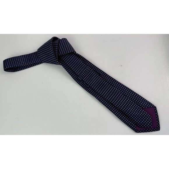 CHARLES TYRWHITT 100% Silk Necktie Designer Indigo Blue Pink Geometric Print EUC - Picture 4 of 7